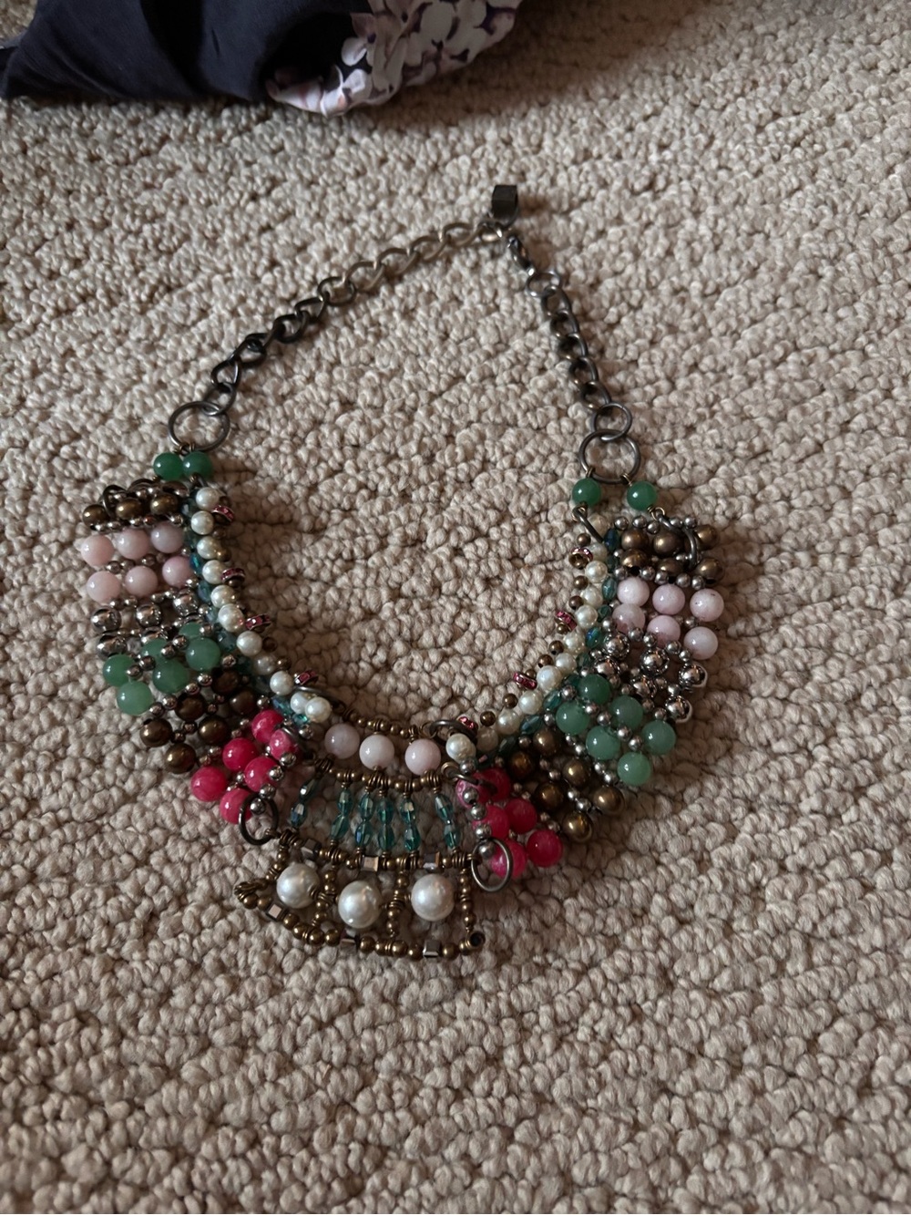 Vintage Pam Hiran for Anthropologie Multicolor Beaded Bib Statement Necklace Pin